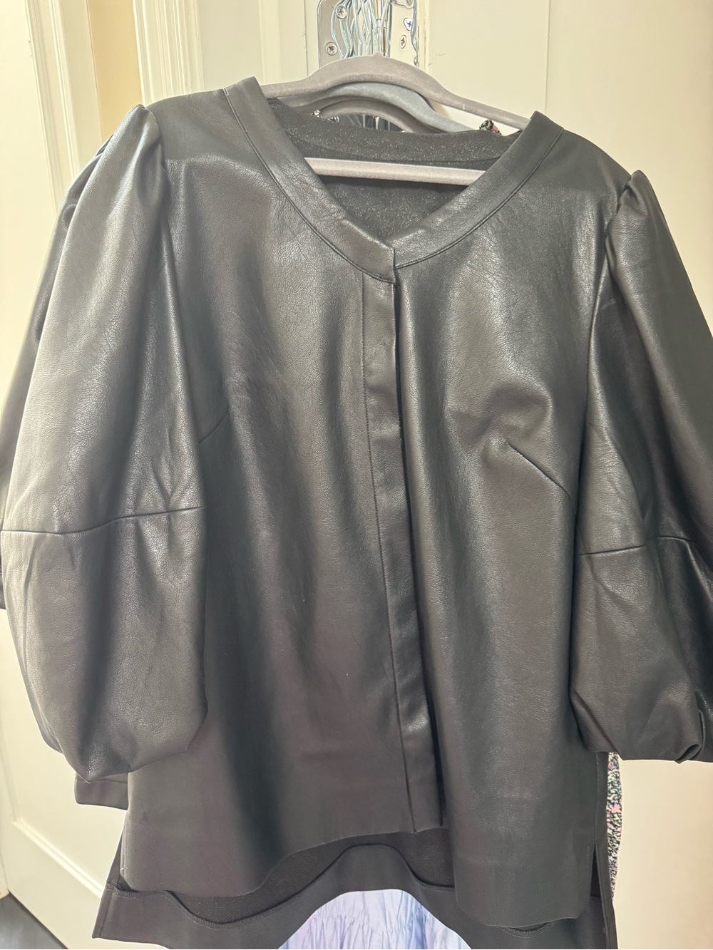 Ted Baker London Black Faux Leather Puff-Sleeve Jacket